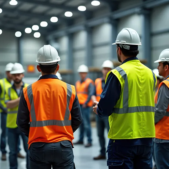 Construction Employees Standing in a circle